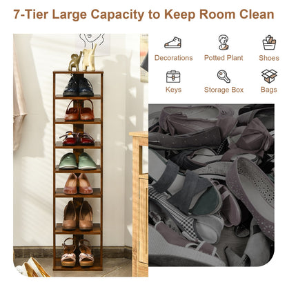 Wooden Vertical Shoe Rack with 7 Shelves-Brown, Costway, 7