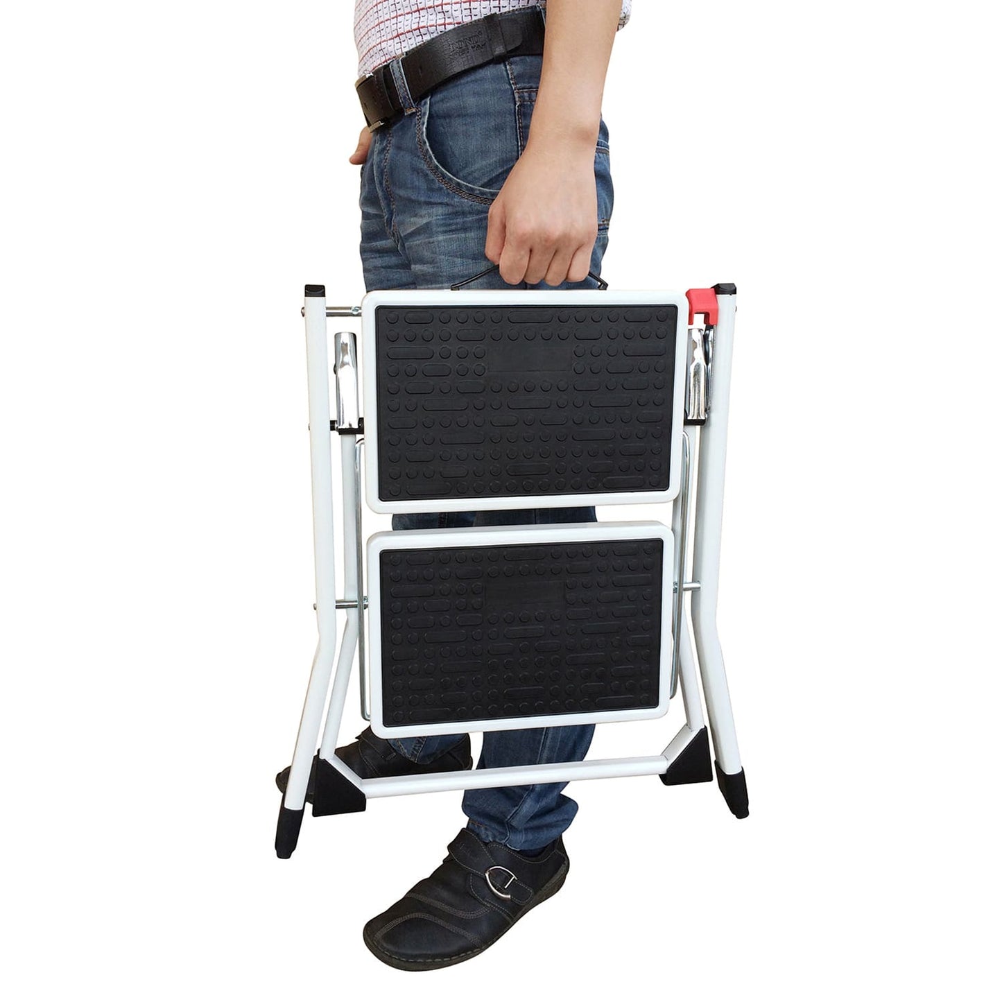 Ladder is foldable, comes with a carry handle