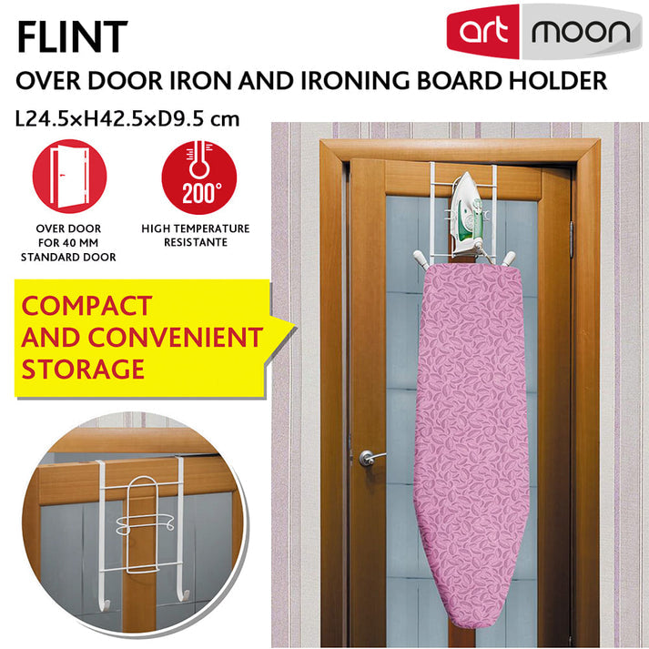 art moon Flint - Door Hanger for Ironing Board, Iron and Ironing Board Holder Over Door, Space Saver, 24.5X9.5X42.5cm, Vinyl Coated Steel