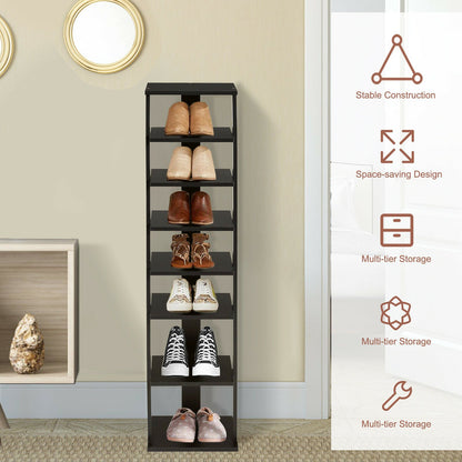 Wooden Vertical Shoe Rack with 7 Shelves-Black, Costway, 3