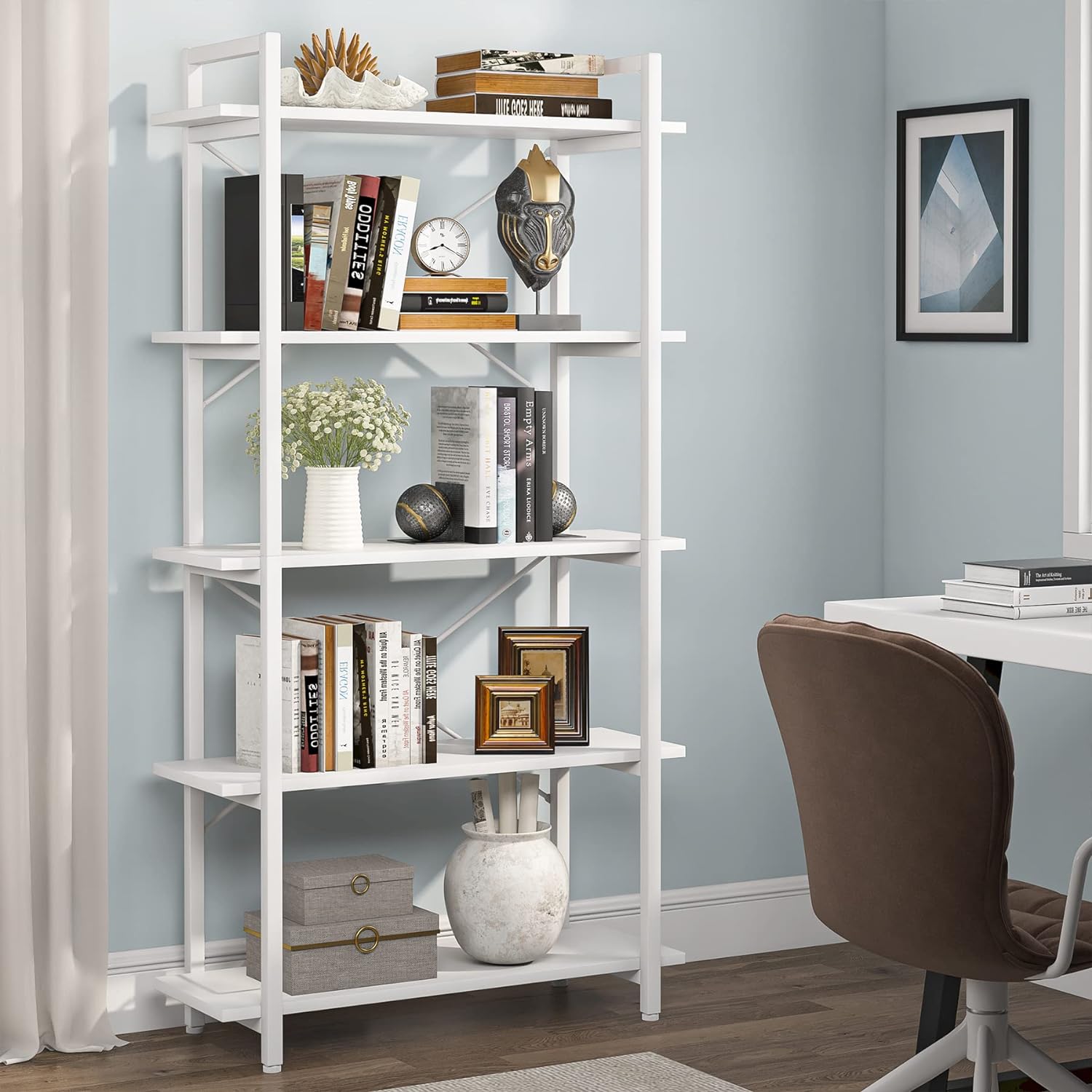 5-Tier Bookshelf, Vintage Industrial Style Bookcase, Shelving Unit, Bookcase, Living Room Bookcase, 3