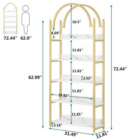 Bookshelf, 72.44" Arched Etagere Bookcase 5-Tier Shelves, Tribesigns, 4