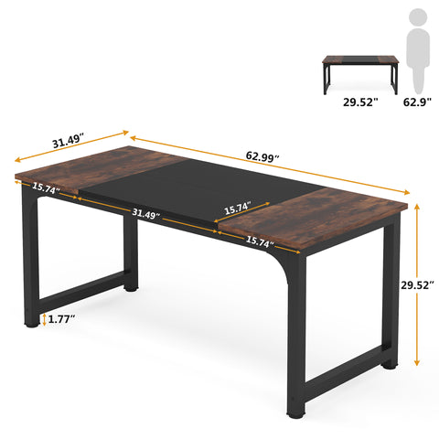 Conference Table, study desk, computer desk, working desks, Rustic Brown & Black - Tribesigns 