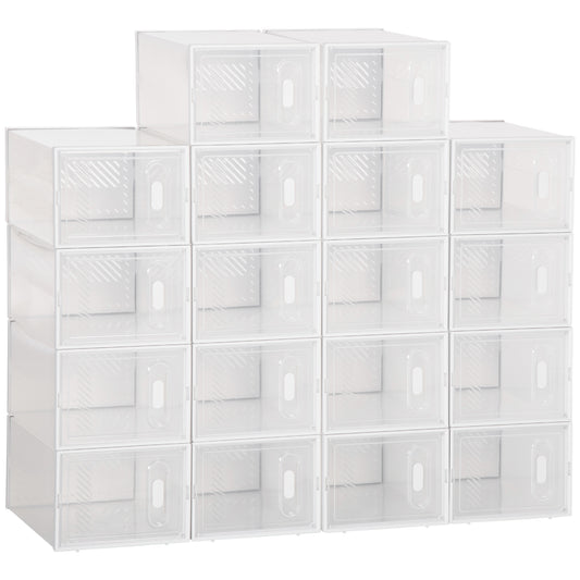 18PCS Clear Shoe Box, Plastic Stackable Shoe Storage Box for UK/EU Size up to 8.5/43 with Magnetic Door for Women/Men, 25 x 35 x 19cm, HOMCOM, 1