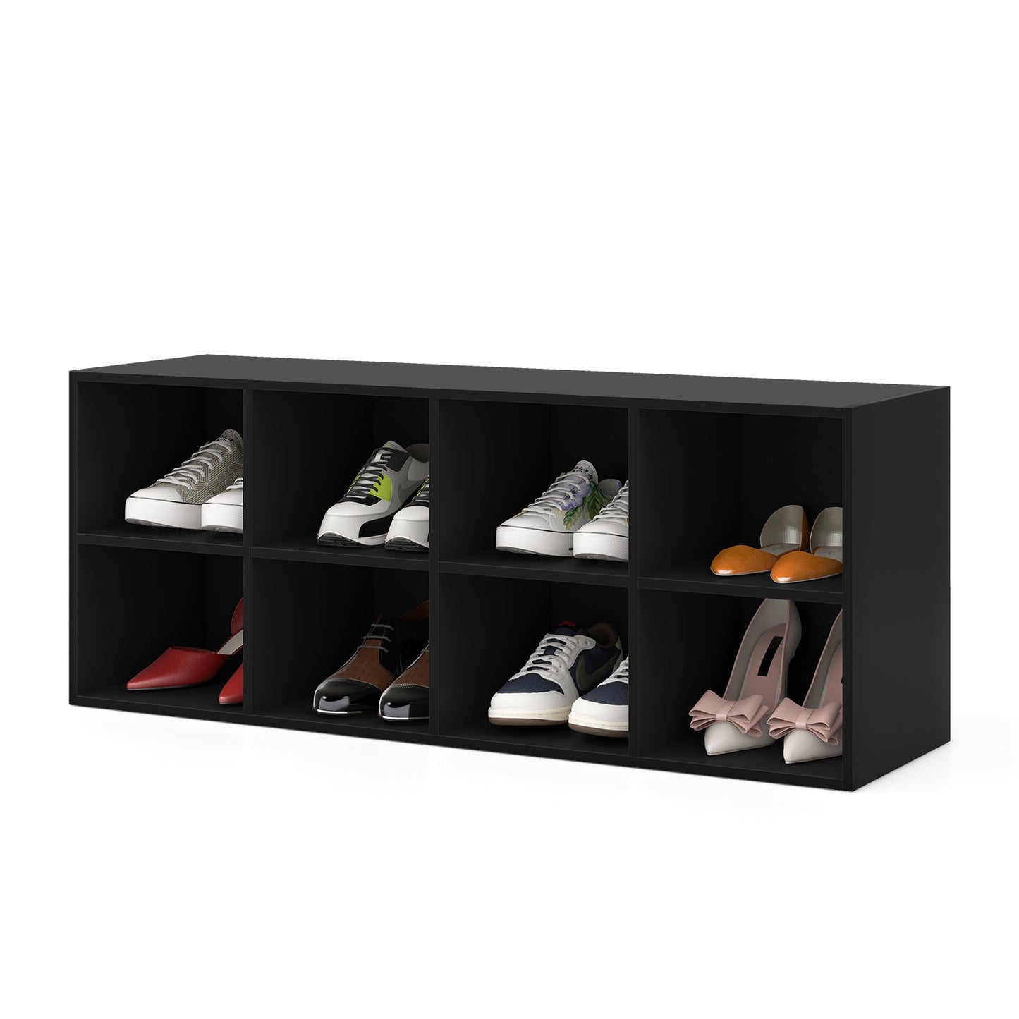 8 Grid Shoe Bench 2 in 1 Shoe Organizer with 8 Storage Cubbies-Black, Costway, 1