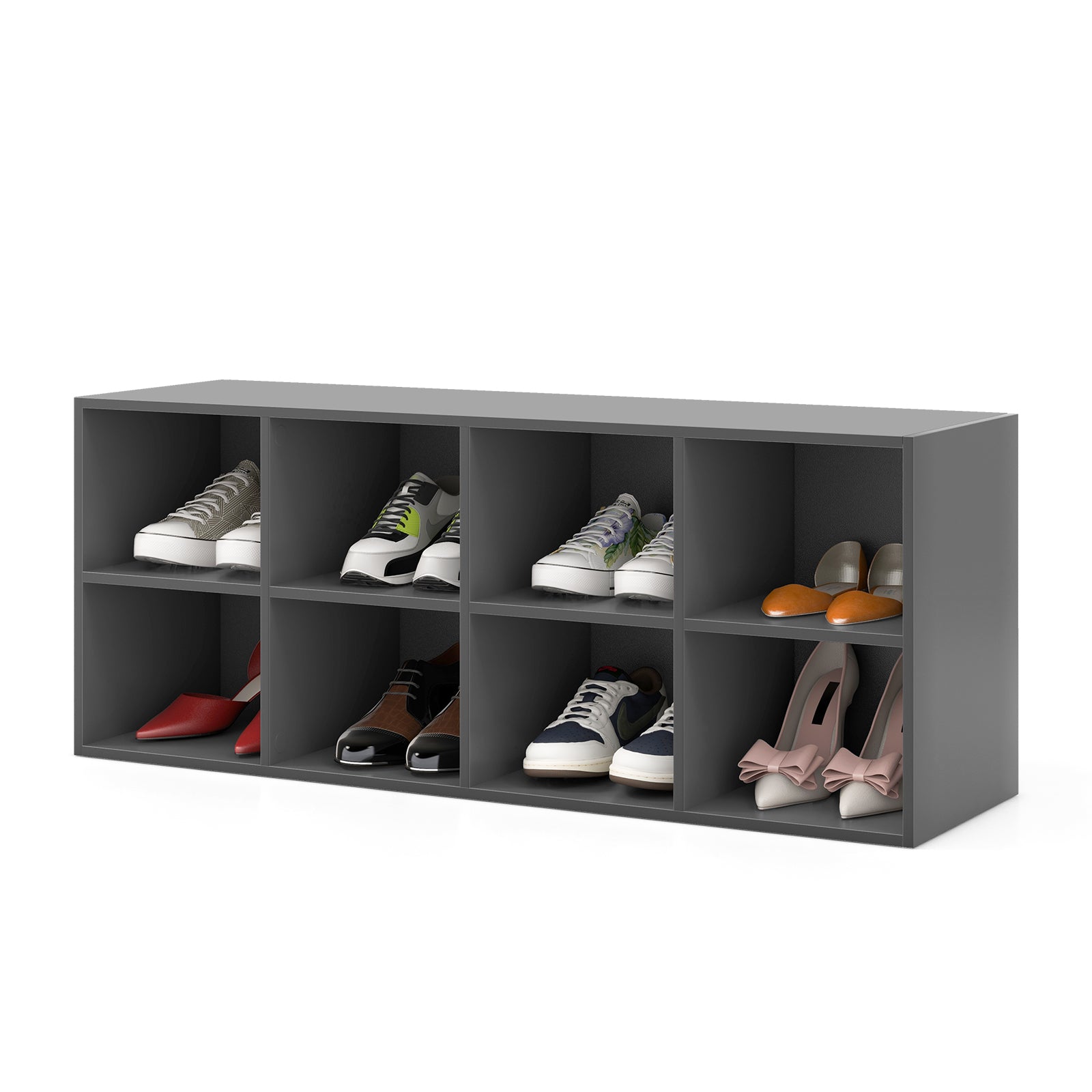 8 Grid Shoe Bench 2 in 1 Shoe Organizer with 8 Storage Cubbies-Grey, Costway, 1