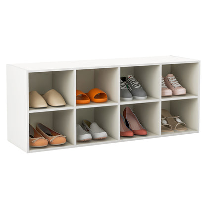 8 Grid Shoe Bench 2 in 1 Shoe Organizer with 8 Storage Cubbies-White, Costway, 1