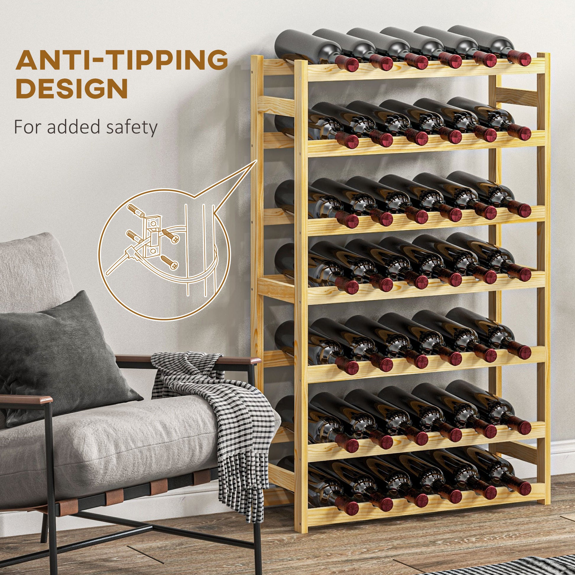 42-Bottle Wooden Wine Rack - Natural Finish, HOMCOM, 6