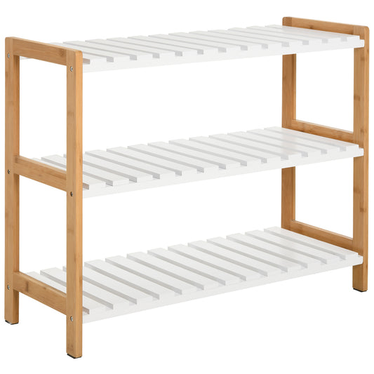 3-Tier Shoe Rack Wood Frame Slatted Shelves Spacious Open Hygienic Storage Home Hallway Furniture Family Guests 70L x 26W x 57.5H cm - Natural, HOMCOM, 1