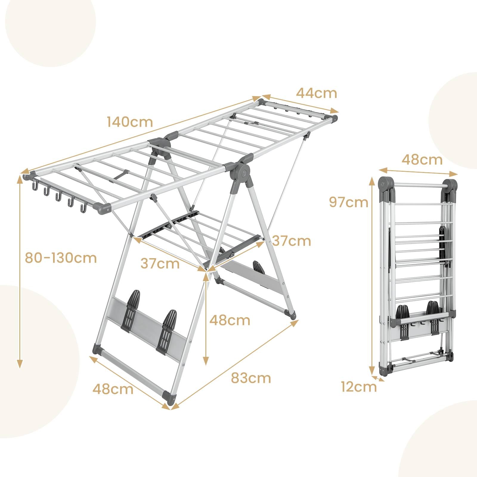 2-Tier Clothes Drying Rack, 2-Layer Aluminum Folding Clothes Drying Rack, Silver, Costway, 2