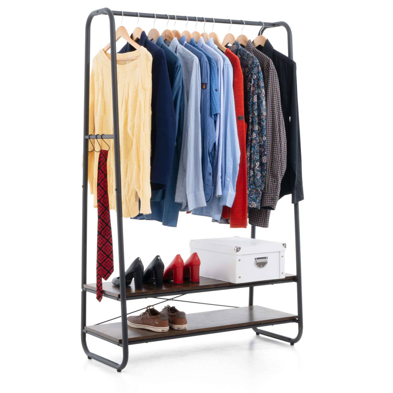 Heavy Duty Clothes Rail, Clothes Rail with 2 Shelves, 170 kg Load Capacity, Particleboard Rustic Brown, Tatkraft Anneli, 2
