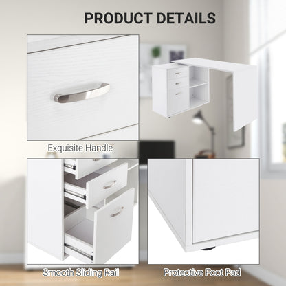 L-Shaped Computer Desk, 2 Shaped Corner Desk with Drawers, File Cabinet and Storage Shelves, Home Office Desk, 117 x 83.5 x 76cm, White, HOMCOM, 8