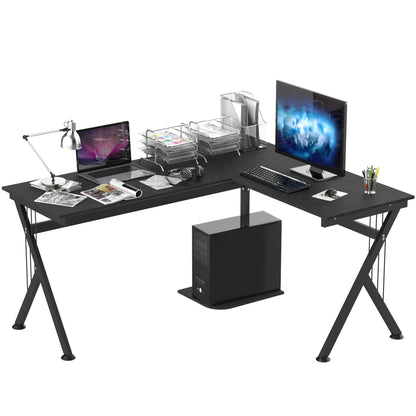 L Shaped Gaming Desk, 155 x 130cm Corner Computer Desk with CPU Stand for Home Office, Study Workstation, Black, HOMCOM, 1