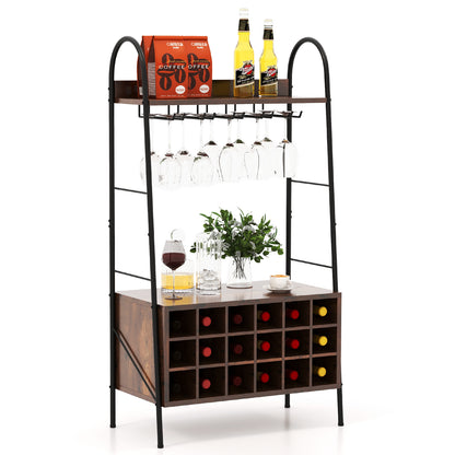 Baker’s Rack with Detachable Wine Rack and 5 Rows of Stemware Holder-Rustic Brown, Costway, 6