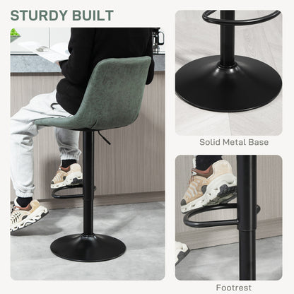Adjustable Bar Stools Set of 2 Counter Height, Kitchen Bar Stools Dining Chairs 360° Swivel, Green, HOMCOM, 8