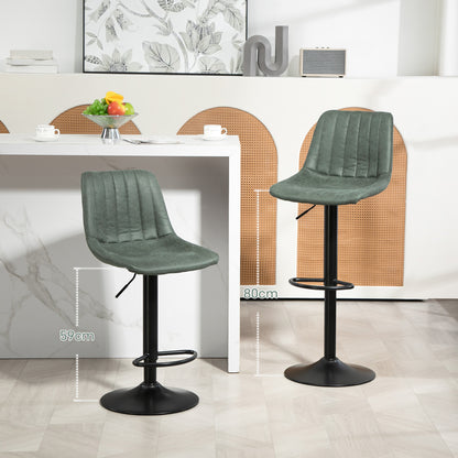 Adjustable Bar Stools Set of 2 Counter Height, Kitchen Bar Stools Dining Chairs 360° Swivel, Green, HOMCOM, 2