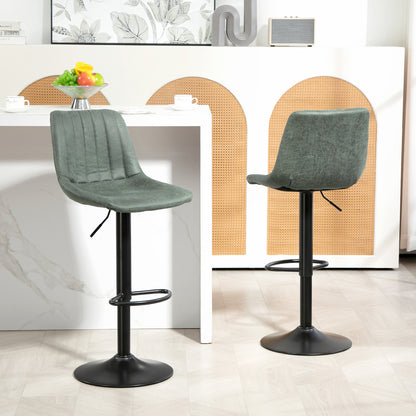 Adjustable Bar Stools Set of 2 Counter Height, Kitchen Bar Stools Dining Chairs 360° Swivel, Green, HOMCOM, 9