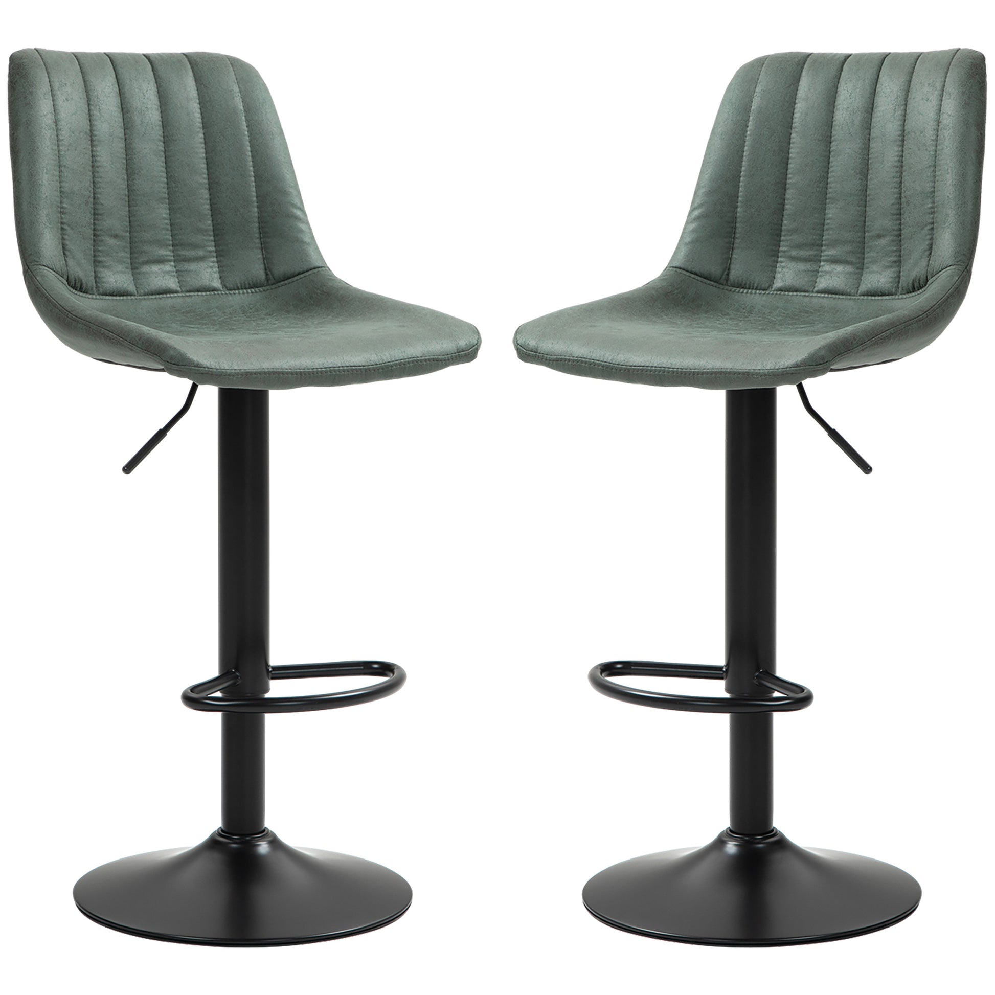 Adjustable Bar Stools Set of 2 Counter Height, Kitchen Bar Stools Dining Chairs 360° Swivel, Green, HOMCOM, 1