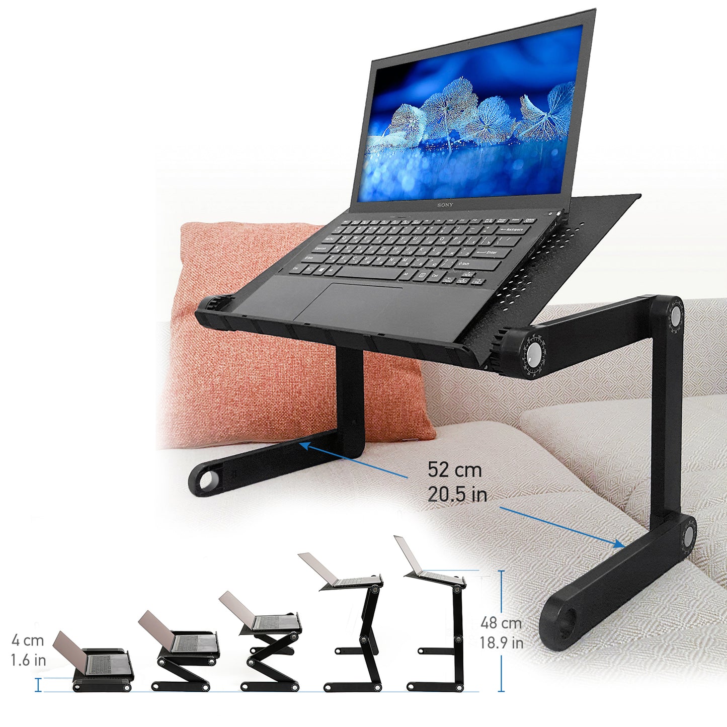 Bed Desk, Laptop Tray, Sofa Desk, Laptop Table for Sofa, Laptop Bed Table, Height Adjustable, WonderWorker Newton, 5