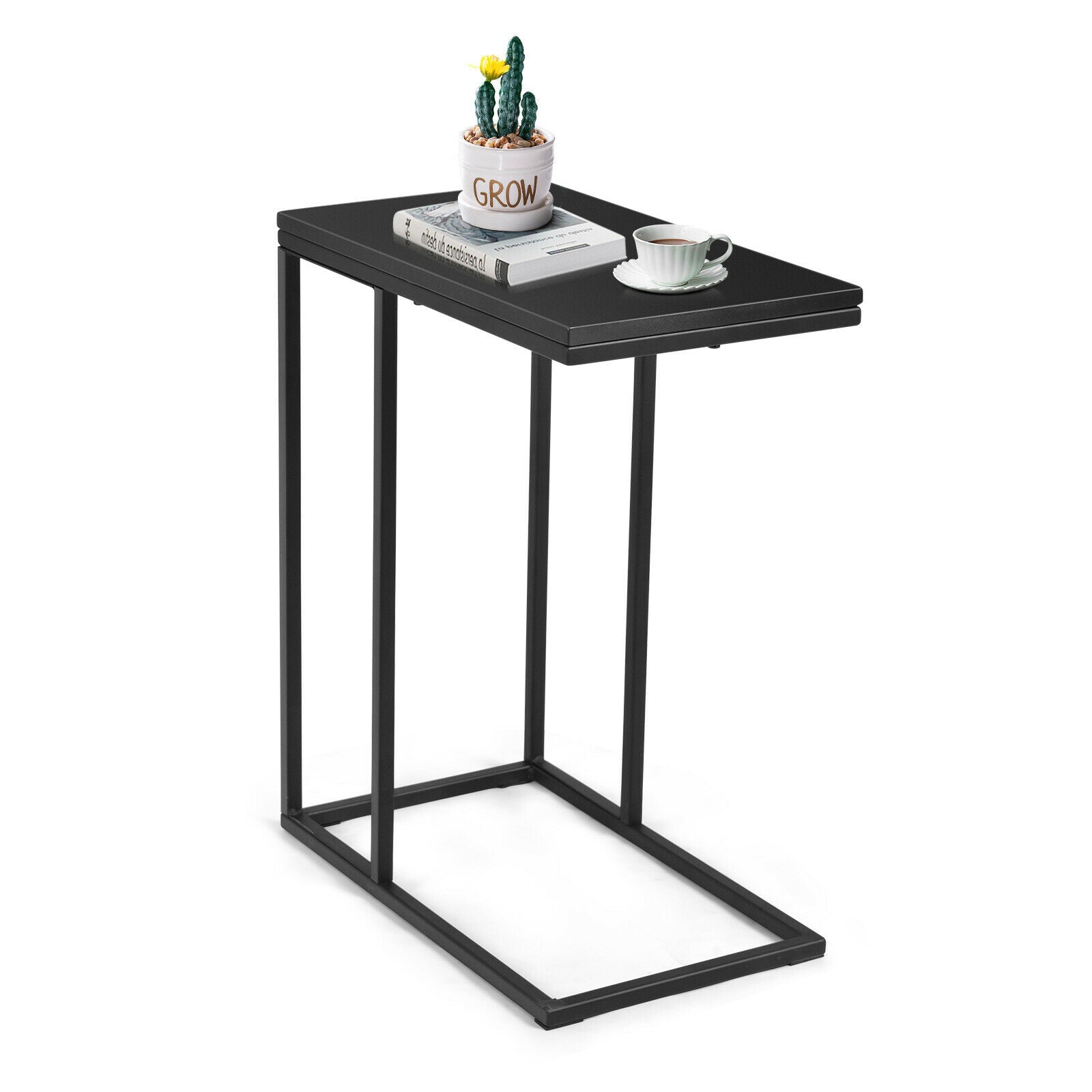 Bedside Table, Side Table, End Table, Industrial Sofa Side Table with C-Shaped Style for Living Room, Black, Costway, 3