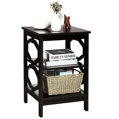 Bedside Table, Side Table, End Table, 3-Tier Bedside Table with Storage Shelves for Living Room Bedroom, Coffee, Costway, 1