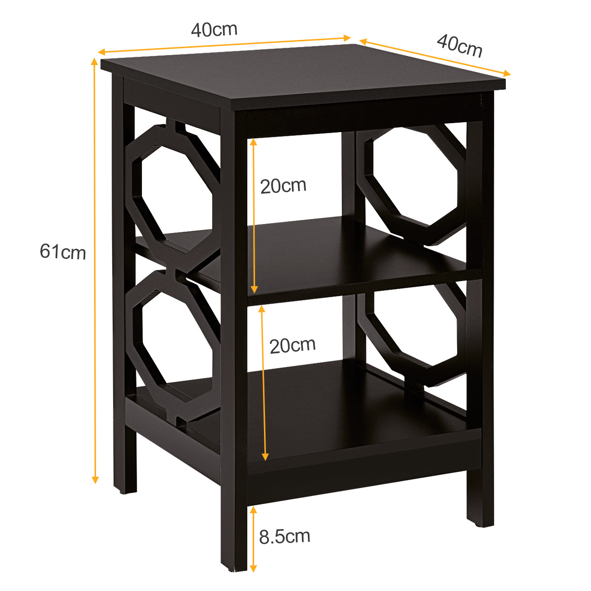 Bedside Table, Side Table, End Table, 3-Tier Bedside Table with Storage Shelves for Living Room Bedroom, Coffee, Costway, 4