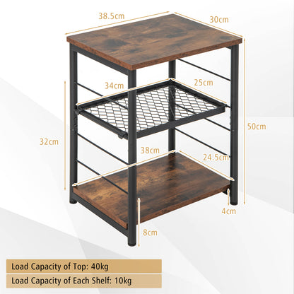 Bedside Table, Side Table, End Table, 3-Tier Side Table with Adjustable Mesh Shelf, Rustic Brown, Costway, 4
