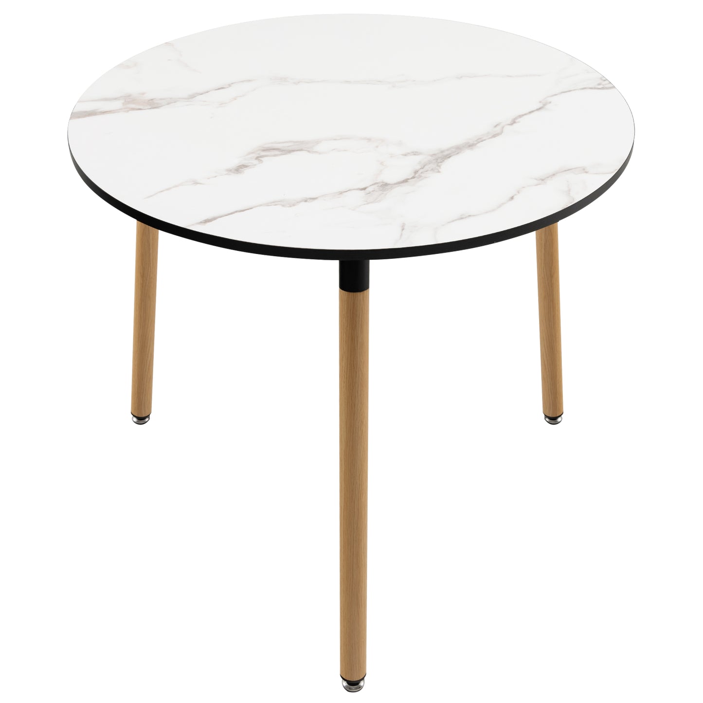 Bedside Table, Side Table, End Table, Modern Round Side Table with Faux Marble Pattern Tabletop, White, Costway, 1