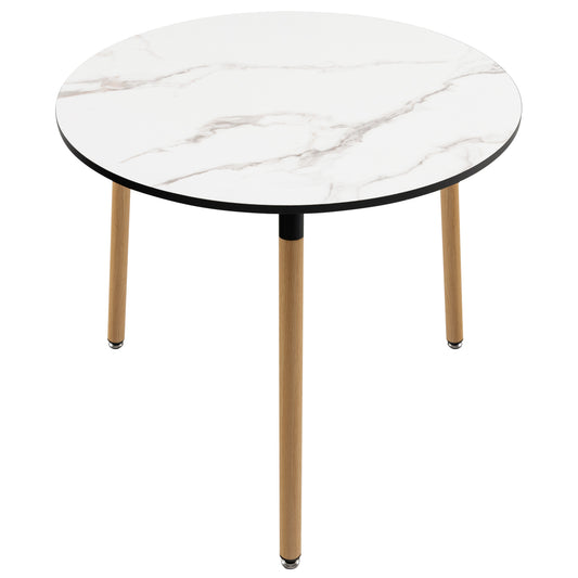 Bedside Table, Side Table, End Table, Modern Round Side Table with Faux Marble Pattern Tabletop, White, Costway, 1