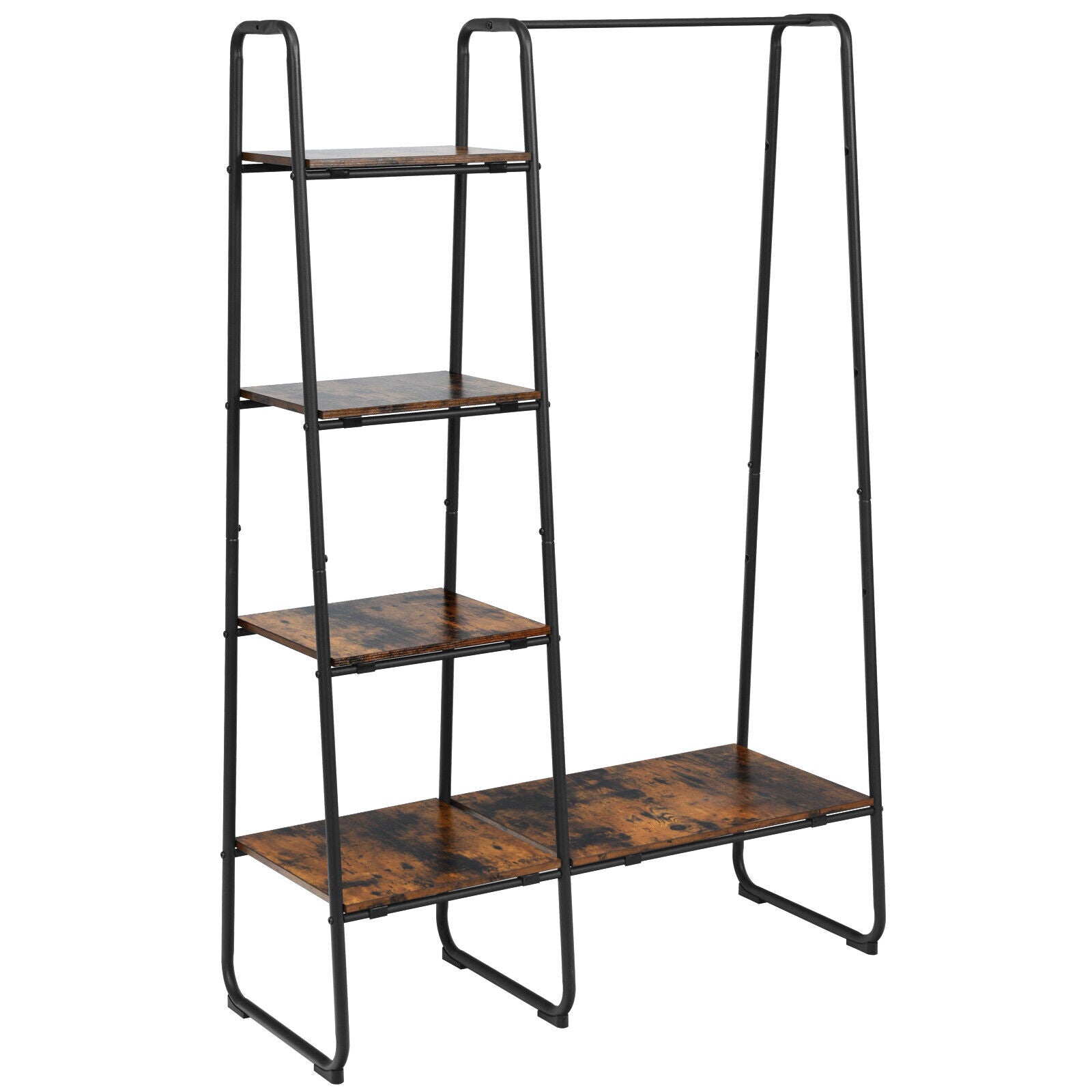 Clothes Rail, Industrial Clothes Rail, Free-Standing Garment Clothing Rack with 5-Tier Wood Shelves, Black, Costway, 2
