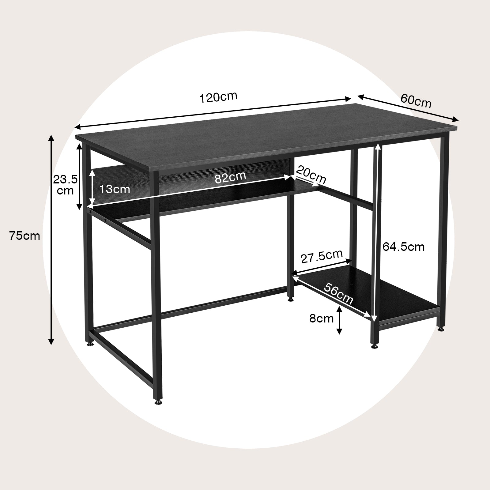 Industrial Computer Desk with Storage Shelf and CPU Stand-Black, Costway, 4
