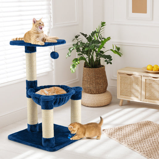 Cat Tree, Cat Tower, Cat Activity Centre, Multi-level Cat Activity Tree with Top Perch and Scratching Posts, Blue, Costway