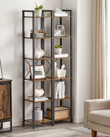 6-Tier Bookshelf, Bookcase, Open Storage Shelving, 40 x 30 x 178.6 cm, Industrial, Rustic Brown and Black, VASAGLE, 3