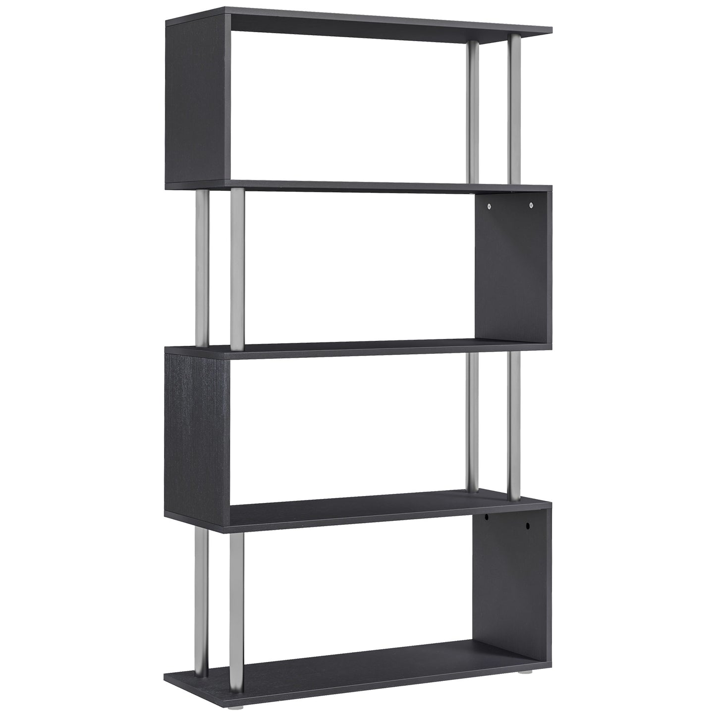 S-Shaped Bookcase, Contemporary Wooden Bookshelf Dividers, Spacious Storage Display Unit, Black, HOMCOM, 1