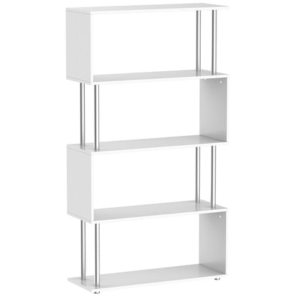 Wooden S Shape Bookcase, Bookshelf Dividers Storage Display Unit, Shelf, Shelving Units, White, HOMCOM, 1