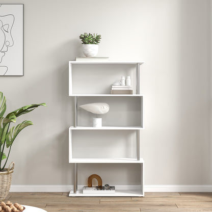 Wooden S Shape Bookcase, Bookshelf Dividers Storage Display Unit, Shelf, Shelving Units, White, HOMCOM, 8