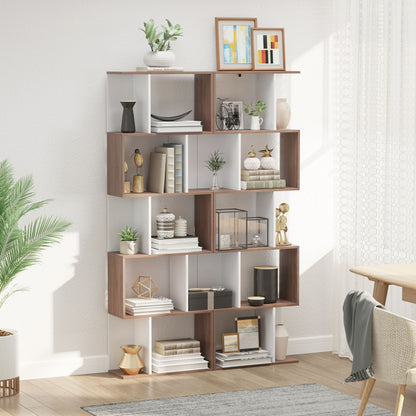 5-tier Bookcase, Storage Display Shelving, S Shape design Unit Divider, White, Wood Effect, HOMCOM, 2