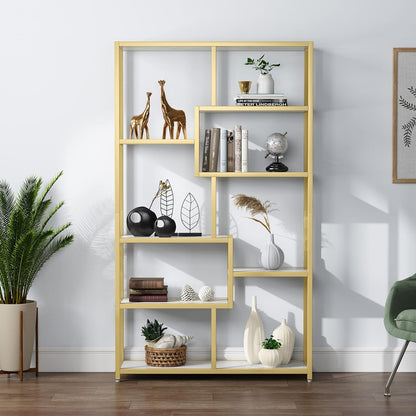 Bookshelf, 8-Open Shelf Etagere Bookcase Storage Organizer, Shelf, Shelving Units, Marble, Tribesigns, 3