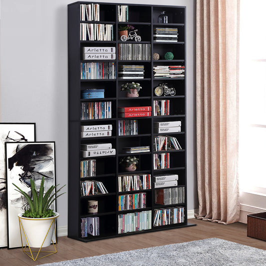 Bookshelf, Shelf, Shelving Units, CD / DVD Storage Shelf, Storage Unit for 1116 CDs, 102 x 24 x 195 cm, Black, HOMCOM, 1