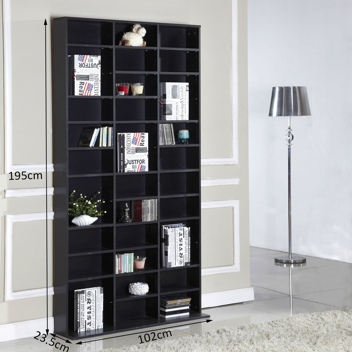 Bookshelf, Shelf, Shelving Units, CD / DVD Storage Shelf, Storage Unit for 1116 CDs, 102 x 24 x 195 cm, Black, HOMCOM, 9