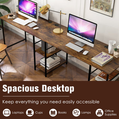 Wooden Industrial L-Shaped Desk with Storage Shelves-Rustic Brown, Costway, 6