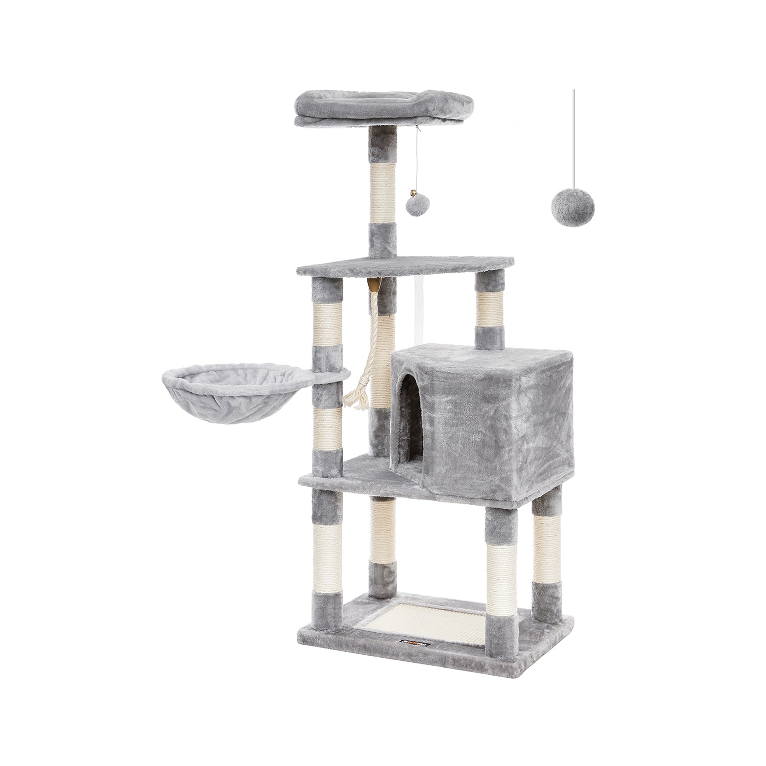 Cat Tree with Scratching Posts, Cat Tower, Kitten Furniture Activity Centre, Plush and Light Grey, FEANDREA, 1
