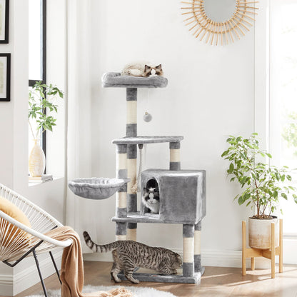 Cat Tree with Scratching Posts, Cat Tower, Kitten Furniture Activity Centre, Plush and Light Grey, FEANDREA, 3