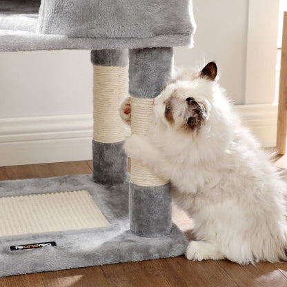 Cat Tree with Scratching Posts, Cat Tower, Kitten Furniture Activity Centre, Plush and Light Grey, FEANDREA, 8