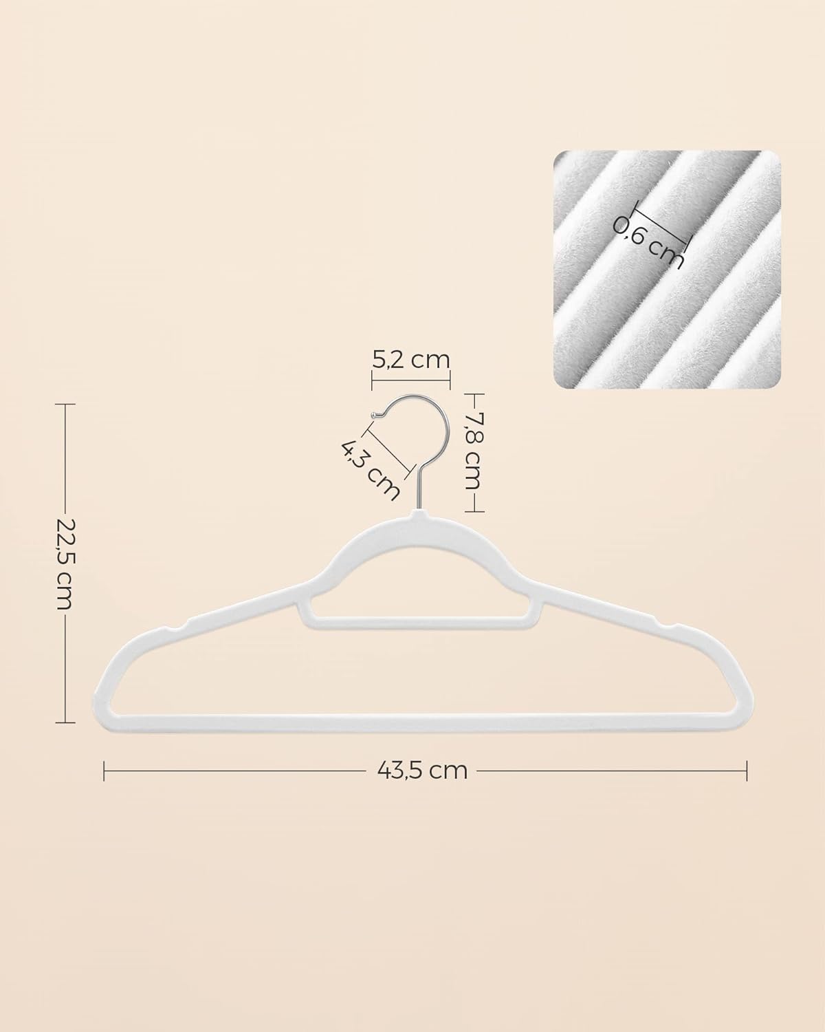 Clothes Hanger, Velvet Hanger, Coat Hanger, Velvet Hangers, 0.6 cm Thickness, White, SONGMICS, 33