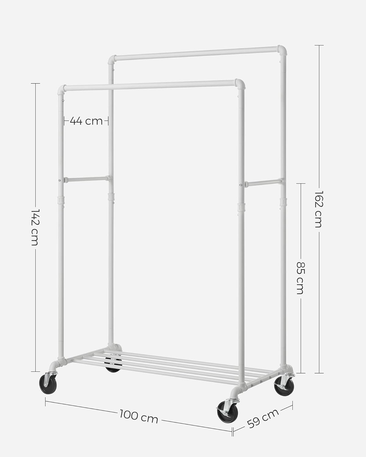 Clothes Rail, Coat Rack with Shoe Storage, Heavy Duty Clothes Rail, Maximum Load of 110 kg, White, SONGMICS, 7