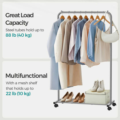 Clothes Rail, Coat Rack with Shoe Storage, Clothes Rack, Metal Clothing rail for Bedroom, 40 kg, Grey, SONGMICS, 2