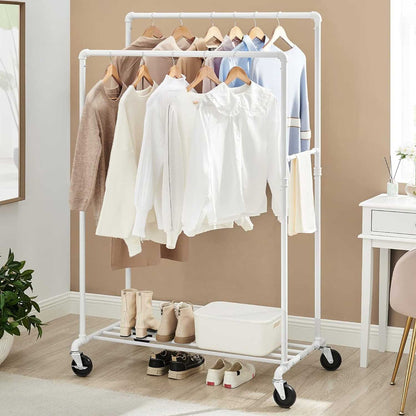 Clothes Rail, Coat Rack with Shoe Storage, Heavy Duty Clothes Rail, Maximum Load of 110 kg, White, SONGMICS, 1