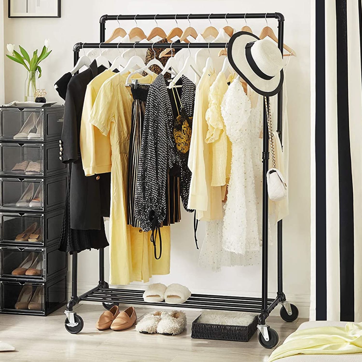 Clothes Rail, Heavy Duty Clothes Rail, Industrial Clothes Rail, Double Rails, Clothes Rail on Wheels, SONGMICS, 1