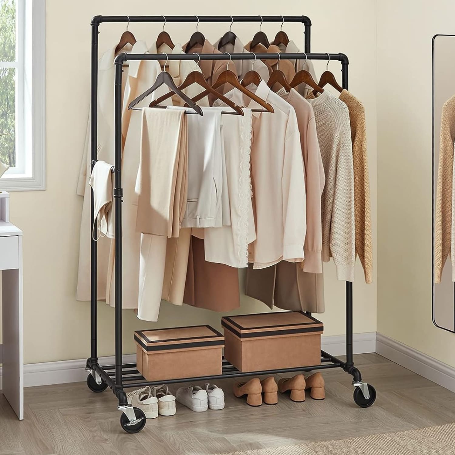 Clothes Rail, Heavy Duty Clothes Rail, Industrial Clothes Rail, Double Rails, Clothes Rail on Wheels, SONGMICS, 4